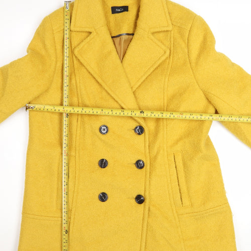 M&Co Women Yellow Wool Blend Pea Coat Size 14 Button Mid-Length