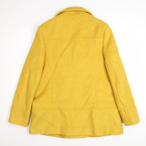 M&Co Women Yellow Wool Blend Pea Coat Size 14 Button Mid-Length