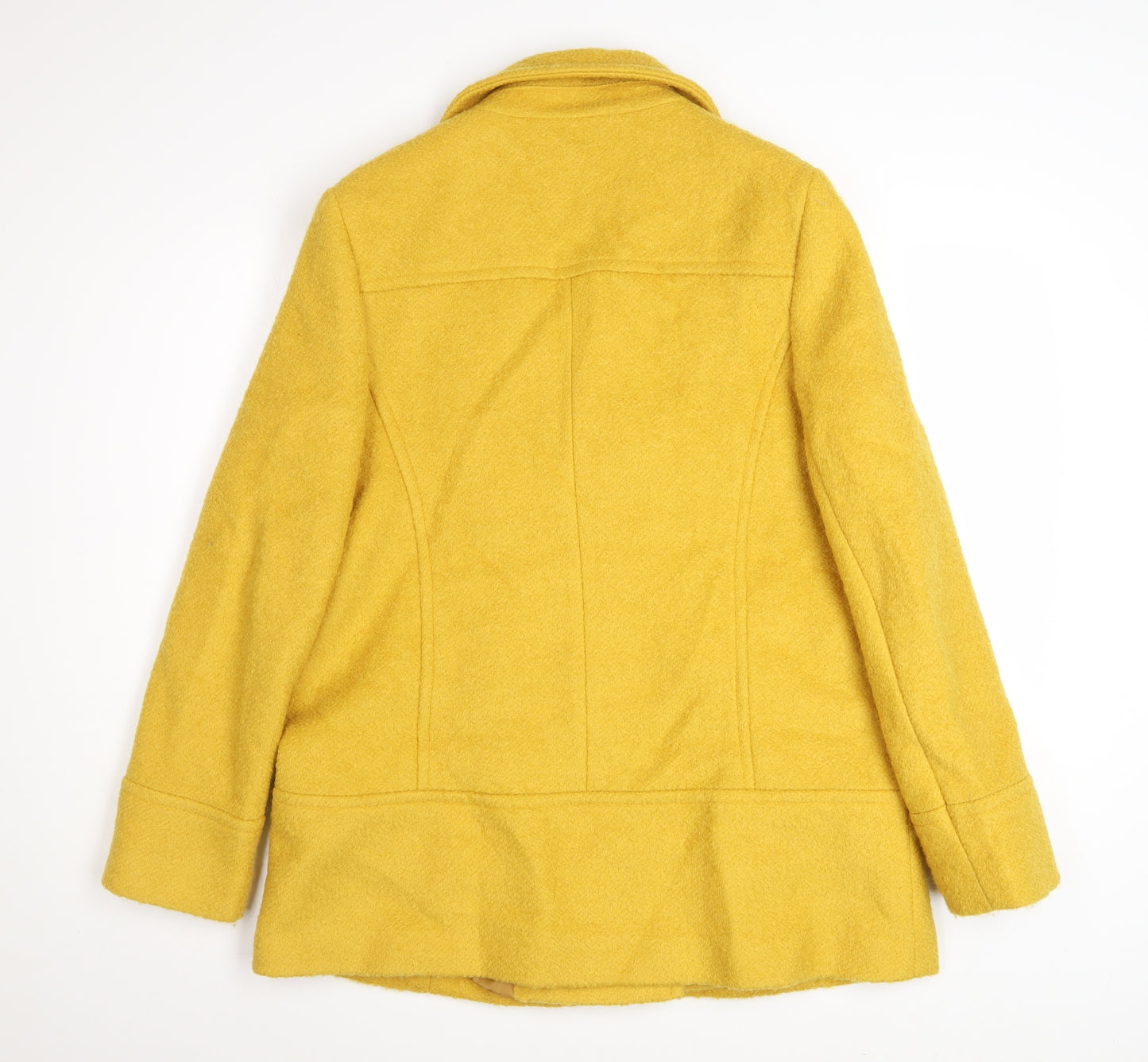 M&Co Women Yellow Wool Blend Pea Coat Size 14 Button Mid-Length
