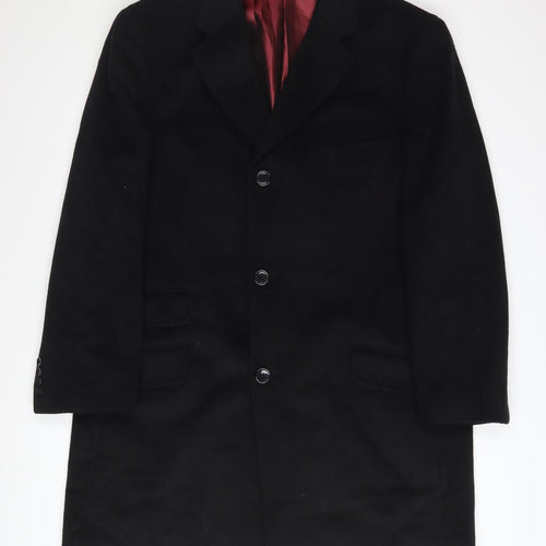 Greenwoods Mens Black Wool Cashmere Overcoat 44R Single Breasted