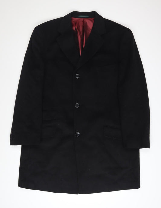 Greenwoods Mens Black Wool Cashmere Overcoat 44R Single Breasted