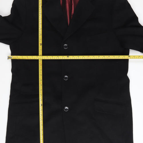 Greenwoods Mens Black Wool Cashmere Overcoat 44R Single Breasted