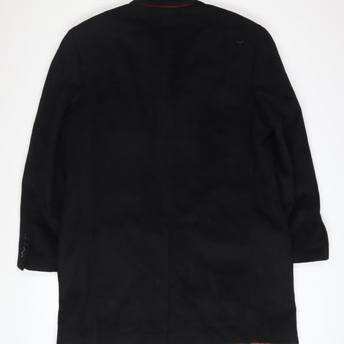 Greenwoods Mens Black Wool Cashmere Overcoat 44R Single Breasted