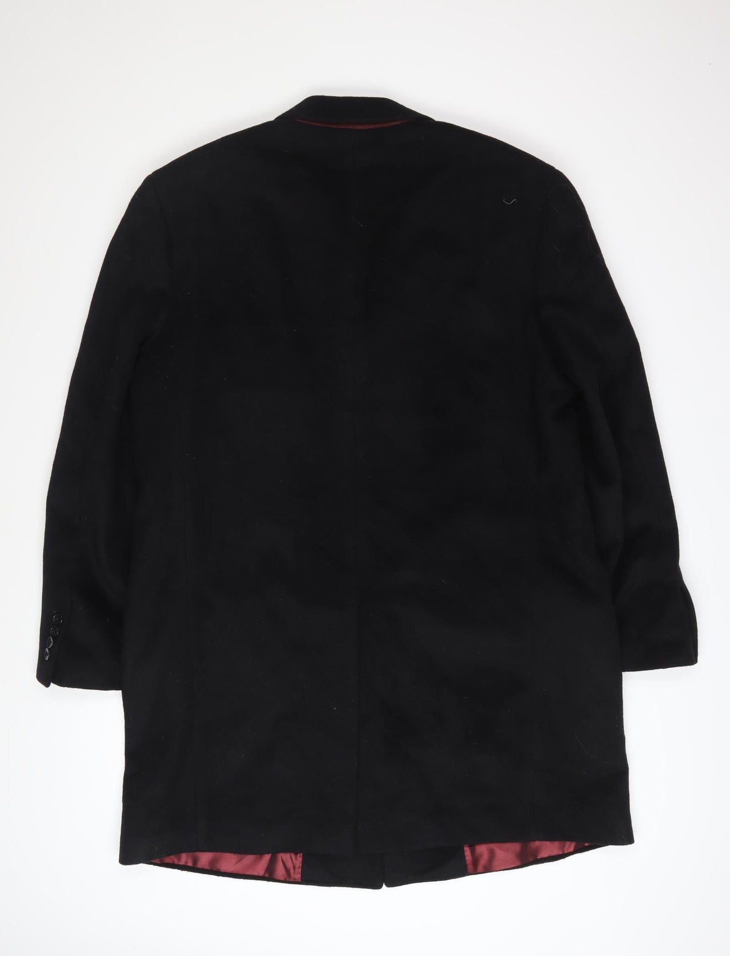 Greenwoods Mens Black Wool Cashmere Overcoat 44R Single Breasted
