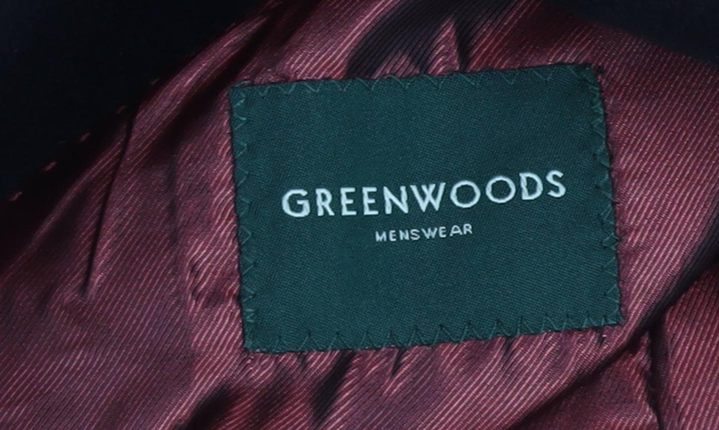 Greenwoods Mens Black Wool Cashmere Overcoat 44R Single Breasted