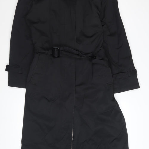 Four Seasons Women's Black Belted Trench Coat Size M Long Classic Style