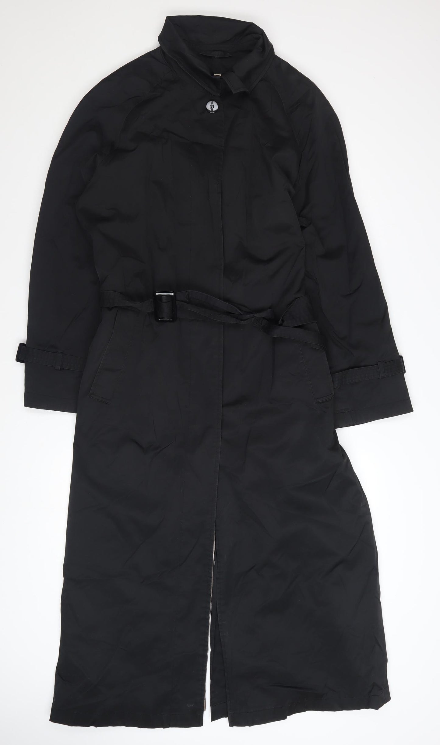 Four Seasons Women's Black Belted Trench Coat Size M Long Classic Style