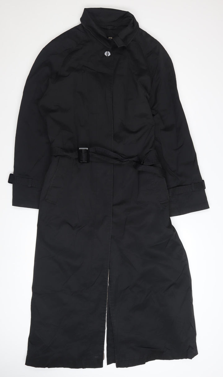 Four Seasons Women's Black Belted Trench Coat Size M Long Classic Style