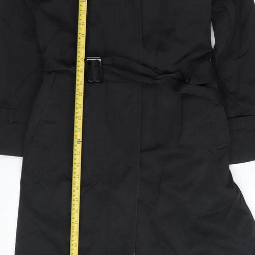 Four Seasons Women's Black Belted Trench Coat Size M Long Classic Style
