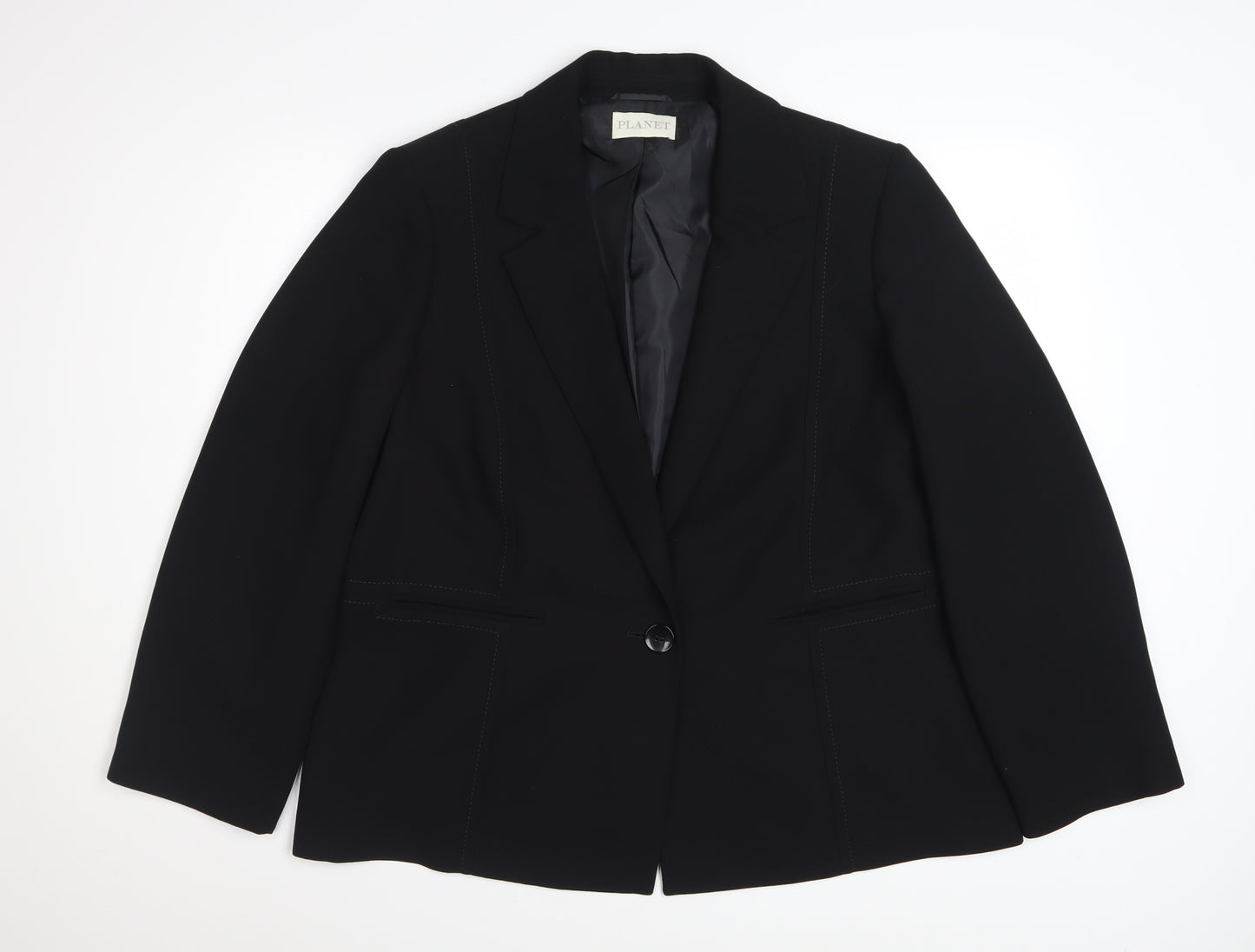 Planet Womens Black Polyester Lined Single-Breasted Blazer UK 18