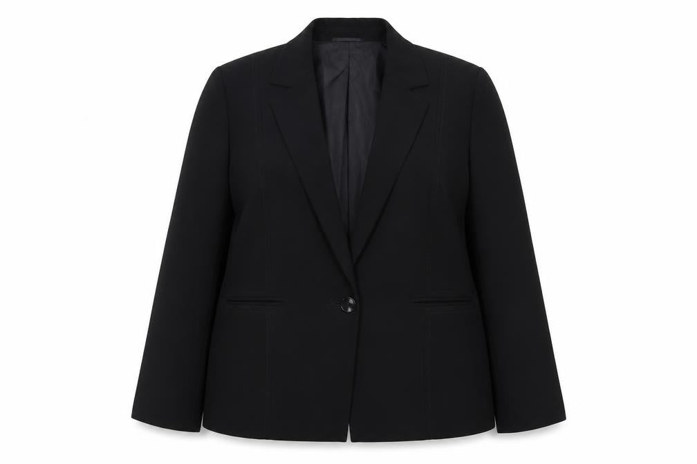 Front view of Planet women’s black polyester lined single-breasted blazer uk 18