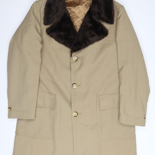 Sears Men’s Beige Long Overcoat 42 Reg Faux Fur Collar Vintage Winter Coat