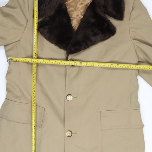 Sears Men’s Beige Long Overcoat 42 Reg Faux Fur Collar Vintage Winter Coat