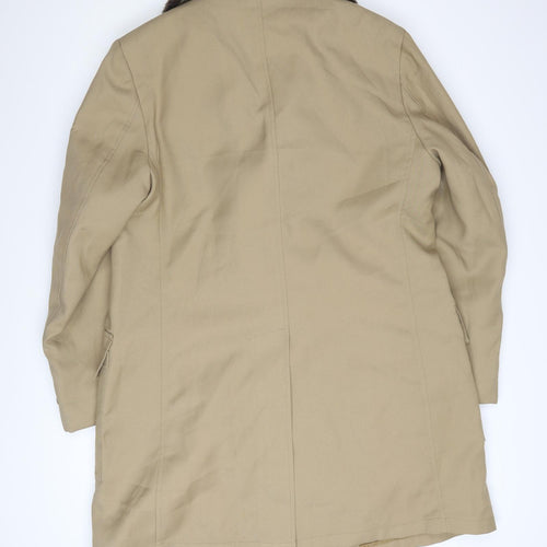Sears Men’s Beige Long Overcoat 42 Reg Faux Fur Collar Vintage Winter Coat