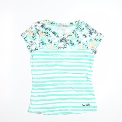 Peter Storm Womens Green Striped Cotton T-Shirt Size 8
