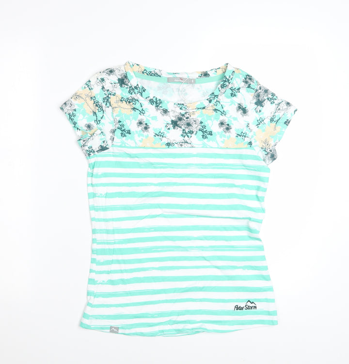 Peter Storm Womens Green Striped Cotton T-Shirt Size 8