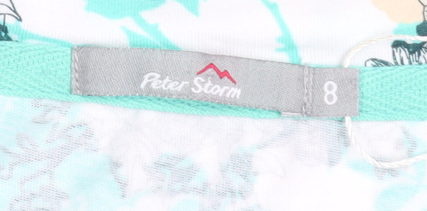 Peter Storm Womens Green Striped Cotton T-Shirt Size 8