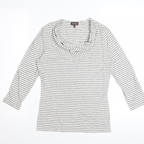 Phase Eight Women’s Grey Striped Cowl Neck 3/4 Sleeve Top Size 10
