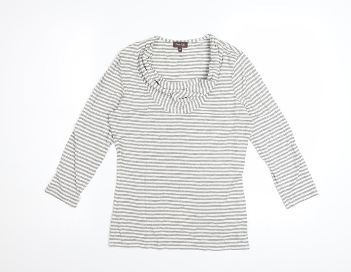 Phase Eight Women’s Grey Striped Cowl Neck 3/4 Sleeve Top Size 10