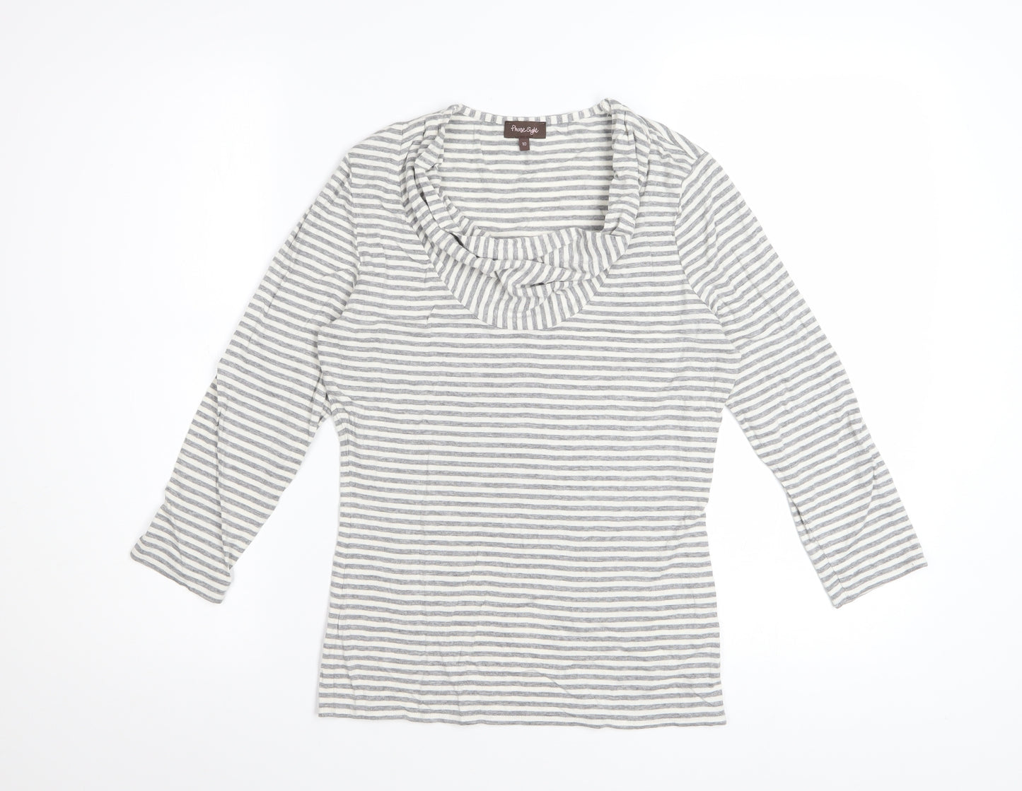 Phase Eight Women’s Grey Striped Cowl Neck 3/4 Sleeve Top Size 10