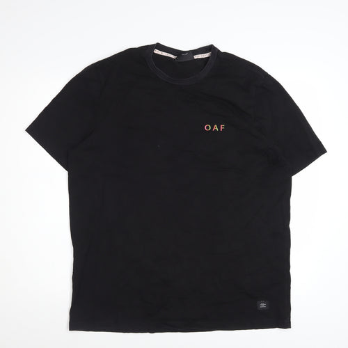 Lazy Oaf Men's Black Graphic T-Shirt Medium Beach Palm Print