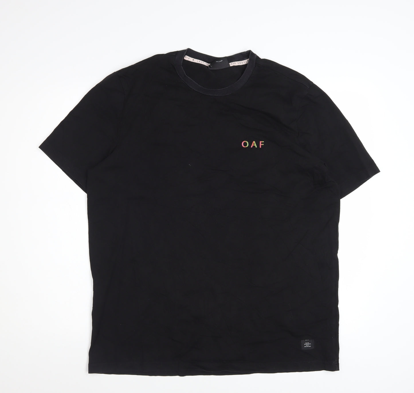 Lazy Oaf Men's Black Graphic T-Shirt Medium Beach Palm Print