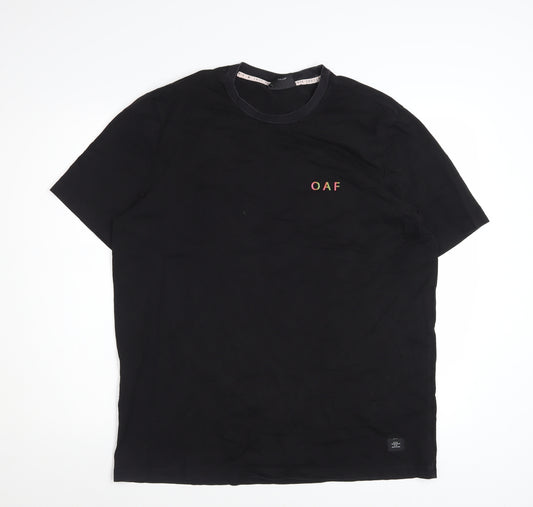 Lazy Oaf Men's Black Graphic T-Shirt Medium Beach Palm Print