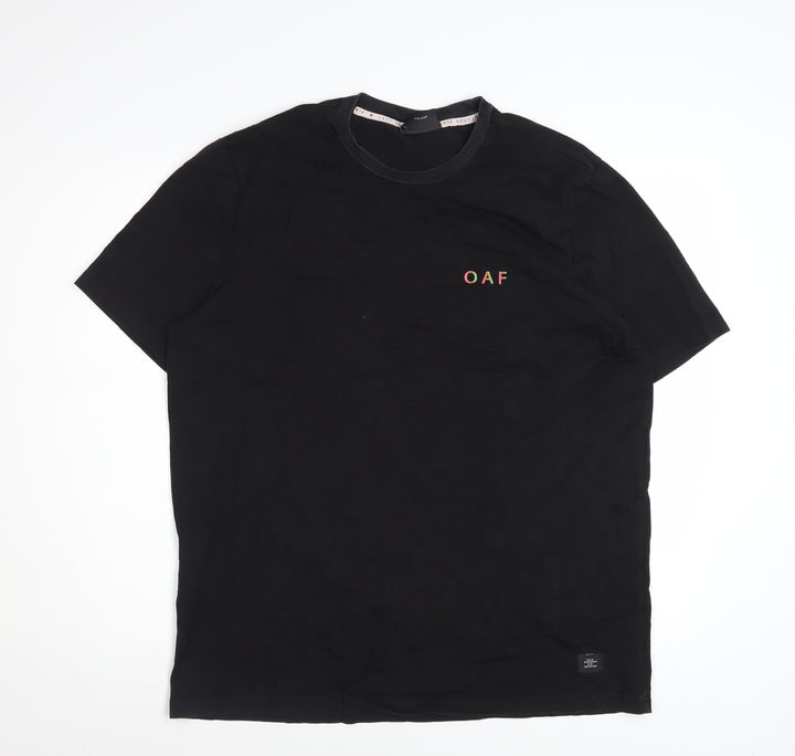Lazy Oaf Men's Black Graphic T-Shirt Medium Beach Palm Print