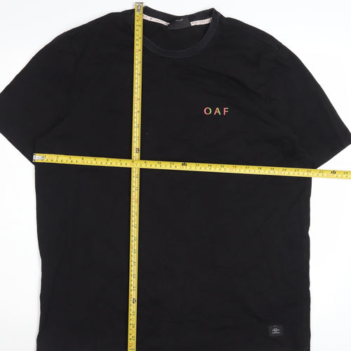 Lazy Oaf Men's Black Graphic T-Shirt Medium Beach Palm Print