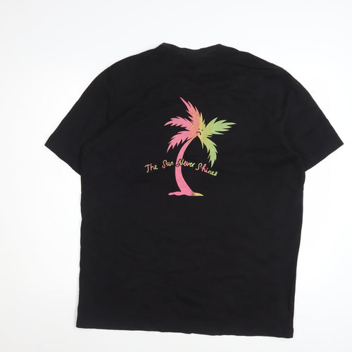 Lazy Oaf Men's Black Graphic T-Shirt Medium Beach Palm Print