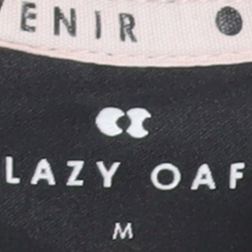 Lazy Oaf Men's Black Graphic T-Shirt Medium Beach Palm Print