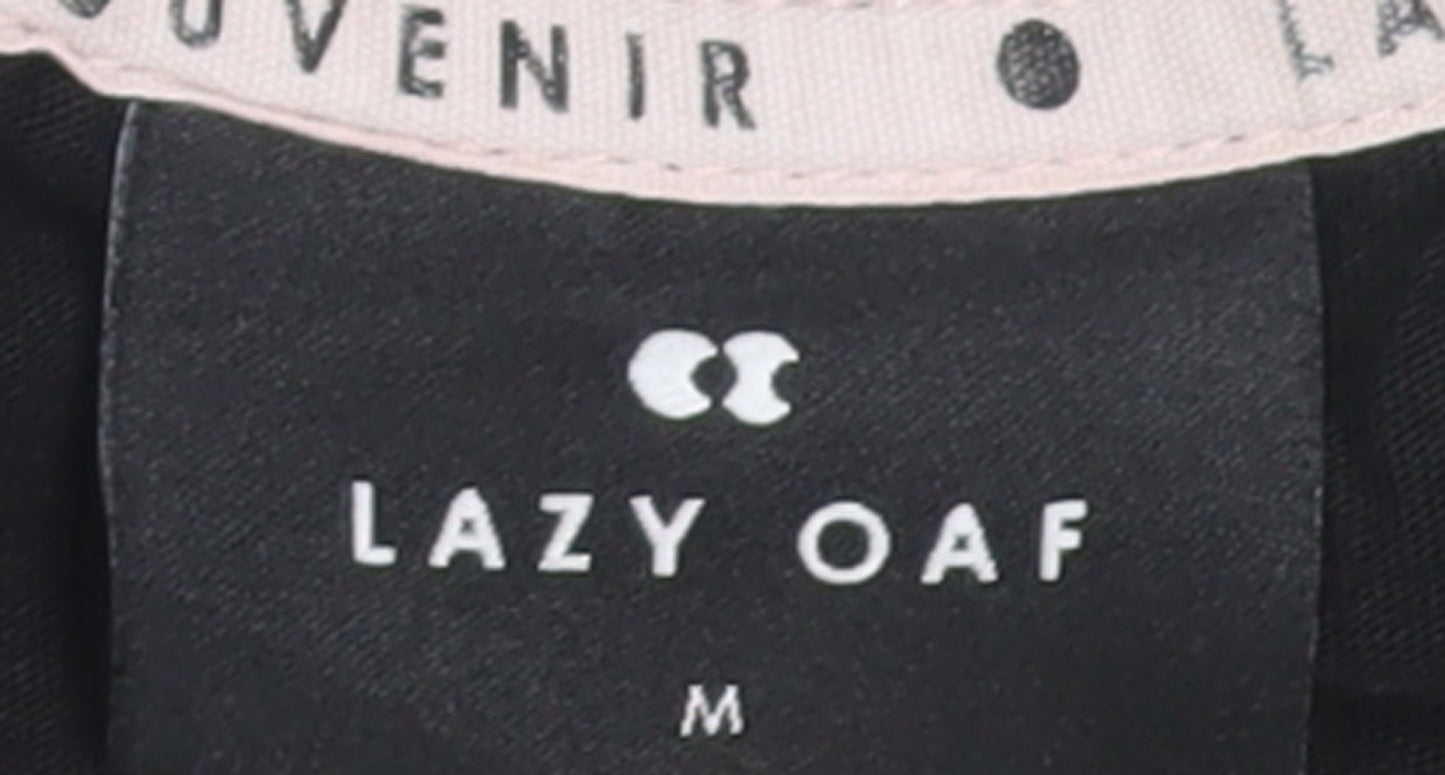 Lazy Oaf Men's Black Graphic T-Shirt Medium Beach Palm Print