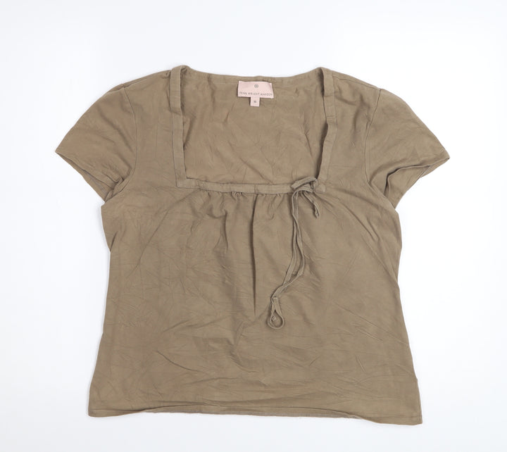 Fenn Wright Manson Women's Brown Short Sleeve Square Neck Tunic Blouse Size 16