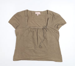 Fenn Wright Manson Women's Brown Short Sleeve Square Neck Tunic Blouse Size 16