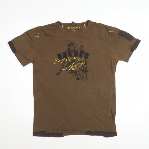 RS Relakz Men's Brown Graphic Print Crew Neck T-Shirt Size L