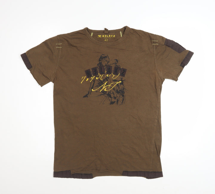 RS Relakz Men's Brown Graphic Print Crew Neck T-Shirt Size L