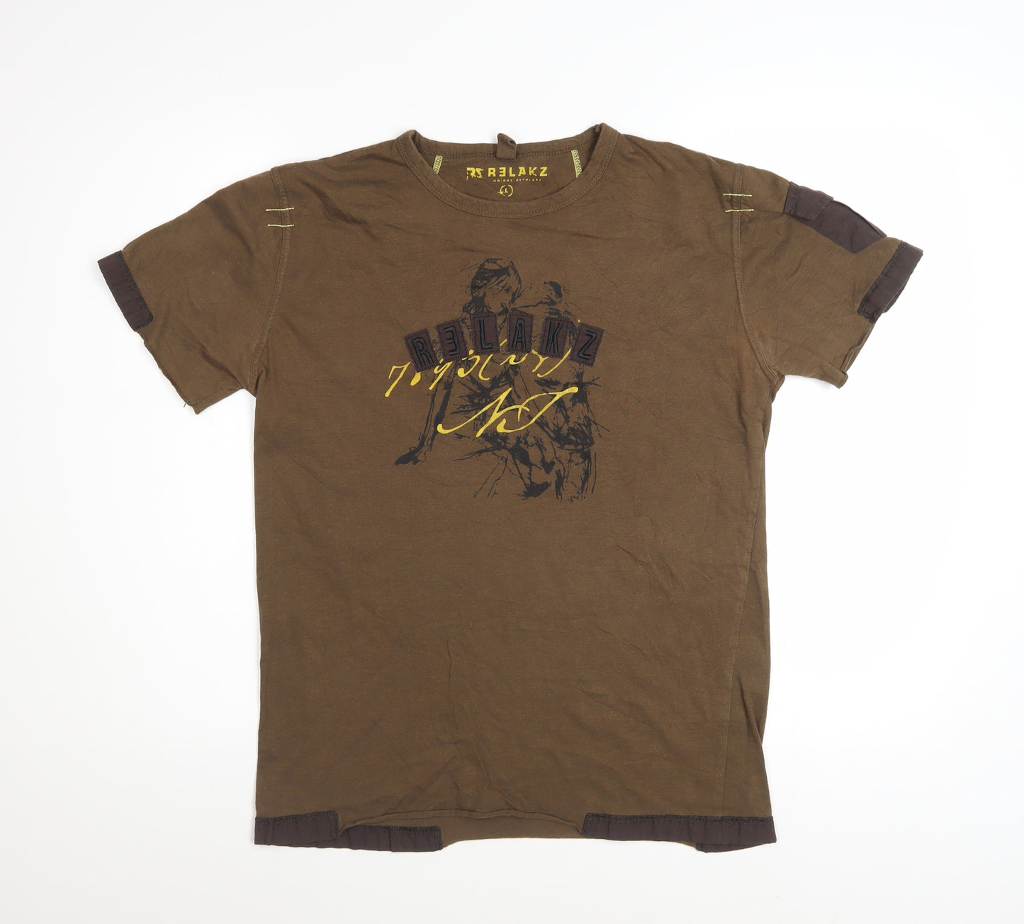 RS Relakz Men's Brown Graphic Print Crew Neck T-Shirt Size L