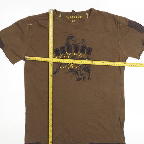 RS Relakz Men's Brown Graphic Print Crew Neck T-Shirt Size L