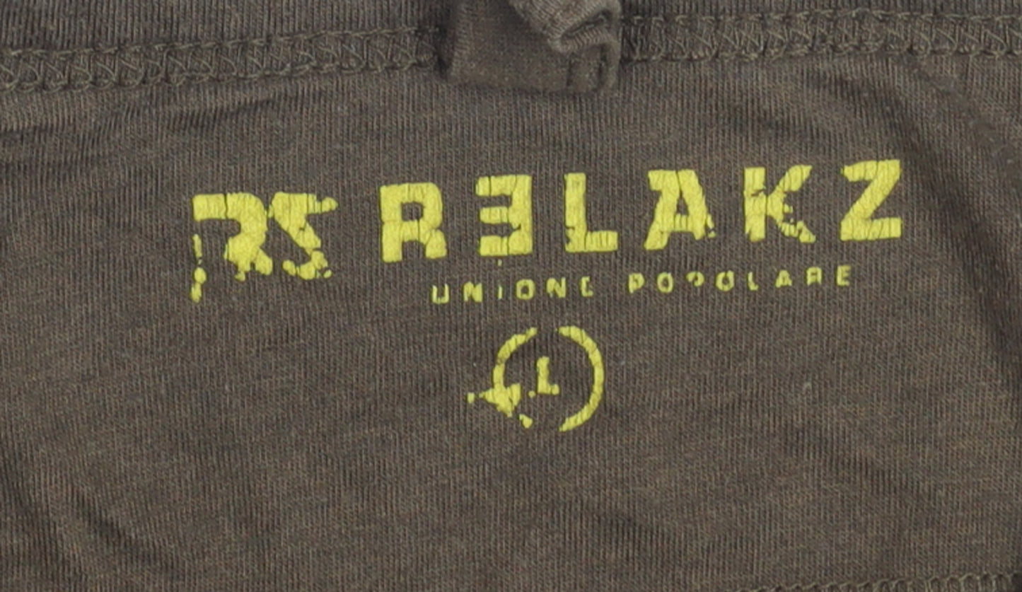 RS Relakz Men's Brown Graphic Print Crew Neck T-Shirt Size L