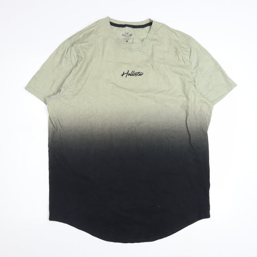 Hollister Men's Green Black Ombre Curved Hem T-Shirt XL Cotton