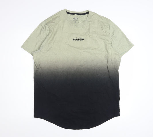 Hollister Men's Green Black Ombre Curved Hem T-Shirt XL Cotton