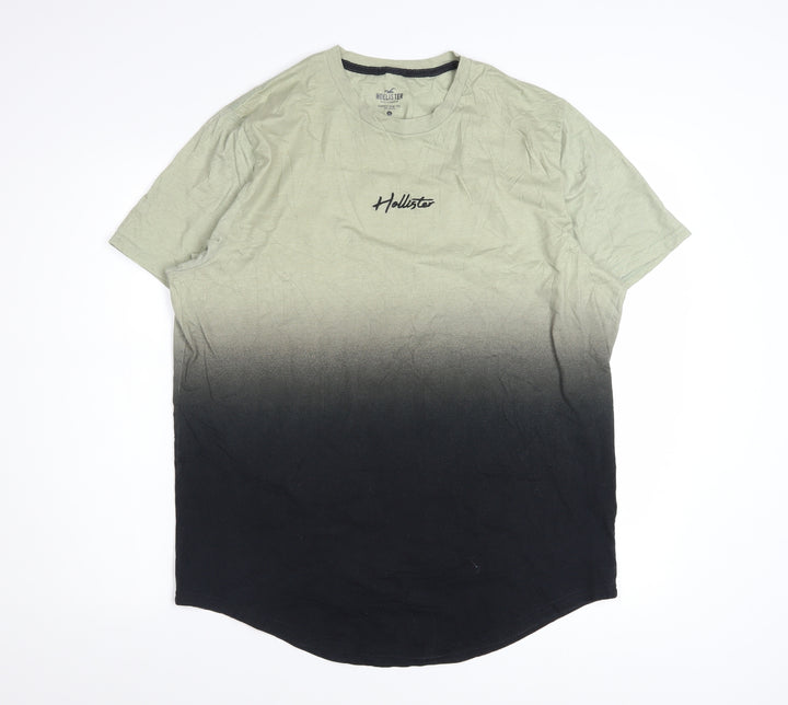 Hollister Men's Green Black Ombre Curved Hem T-Shirt XL Cotton