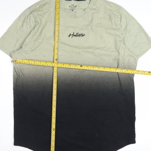 Hollister Men's Green Black Ombre Curved Hem T-Shirt XL Cotton
