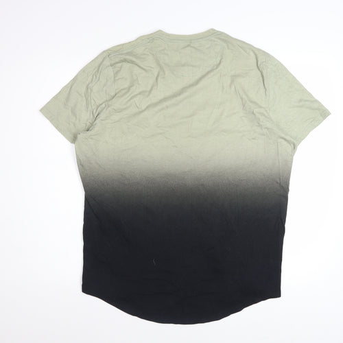 Hollister Men's Green Black Ombre Curved Hem T-Shirt XL Cotton
