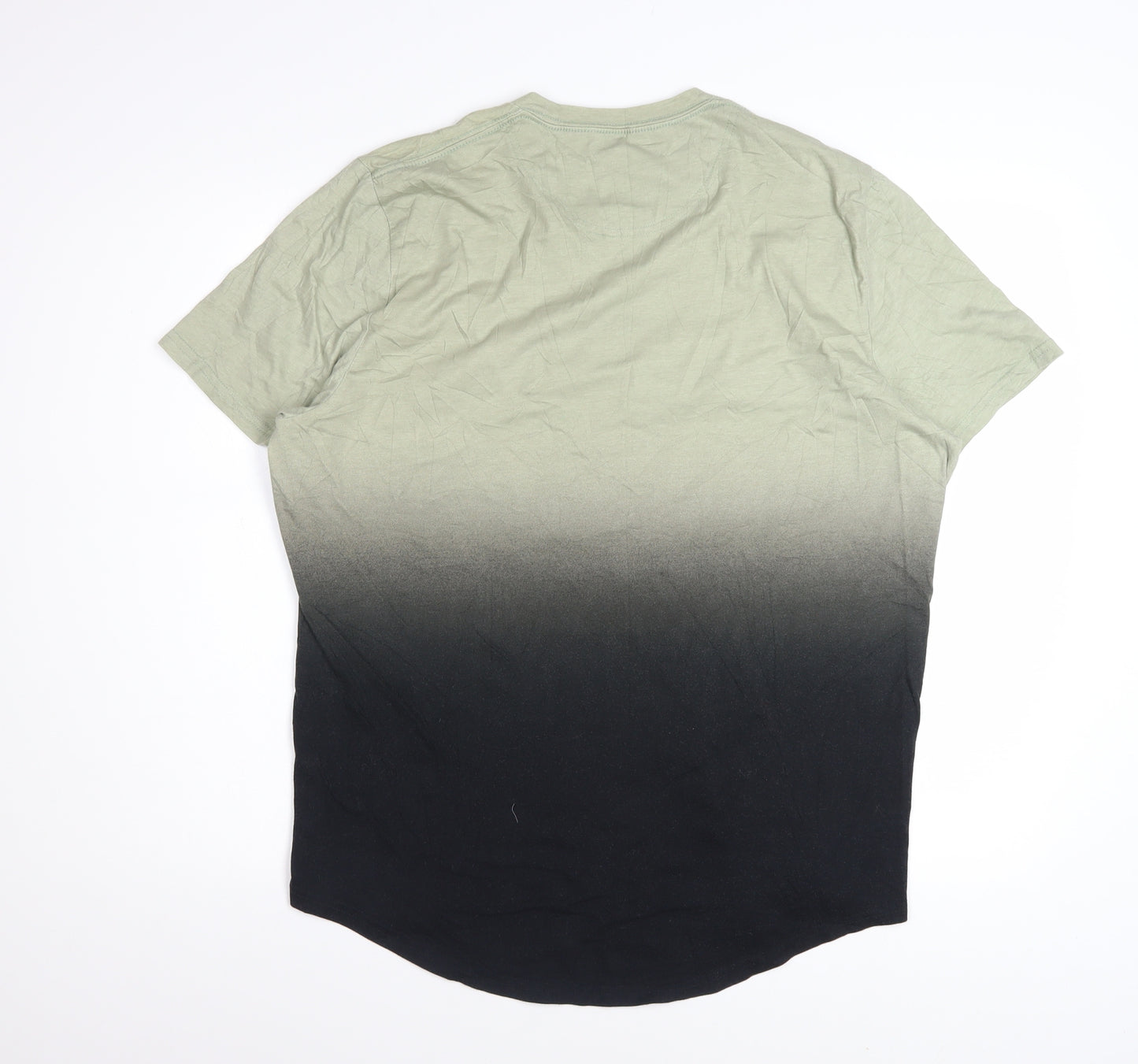 Hollister Men's Green Black Ombre Curved Hem T-Shirt XL Cotton