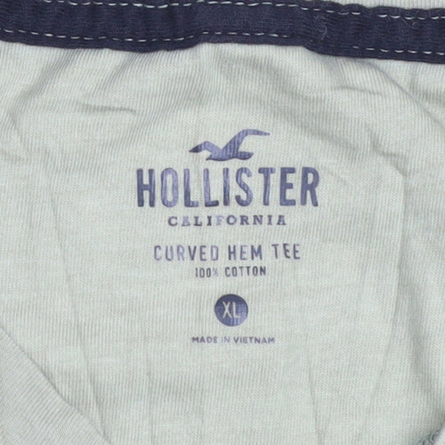 Hollister Men's Green Black Ombre Curved Hem T-Shirt XL Cotton