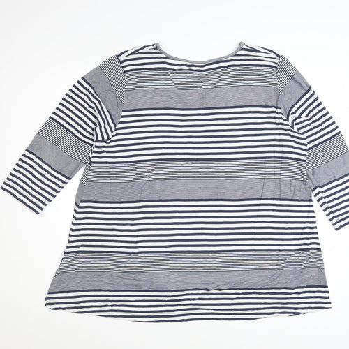 Adini Women's Blue Striped V-Neck 3/4 Sleeve Jersey Top L