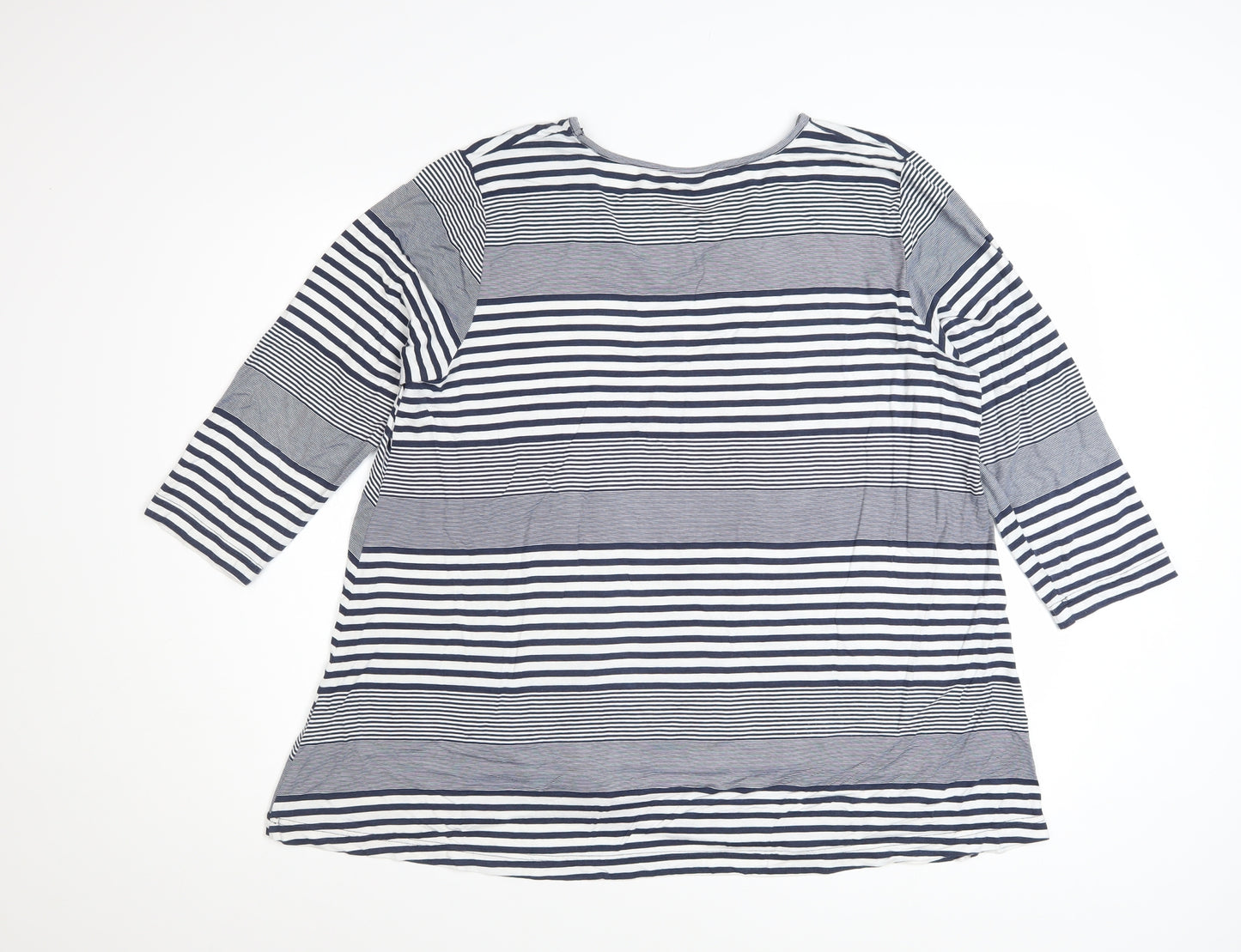 Adini Women's Blue Striped V-Neck 3/4 Sleeve Jersey Top L