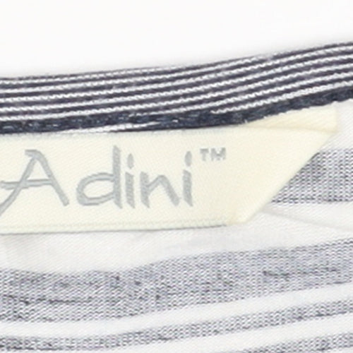 Adini Women's Blue Striped V-Neck 3/4 Sleeve Jersey Top L