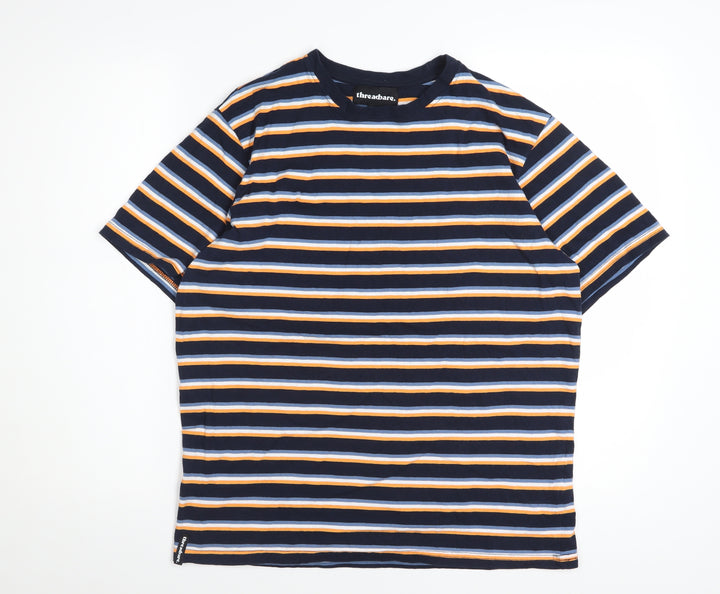 Threadbare Men's Multicoloured Striped Crew Neck Cotton T-Shirt Size M